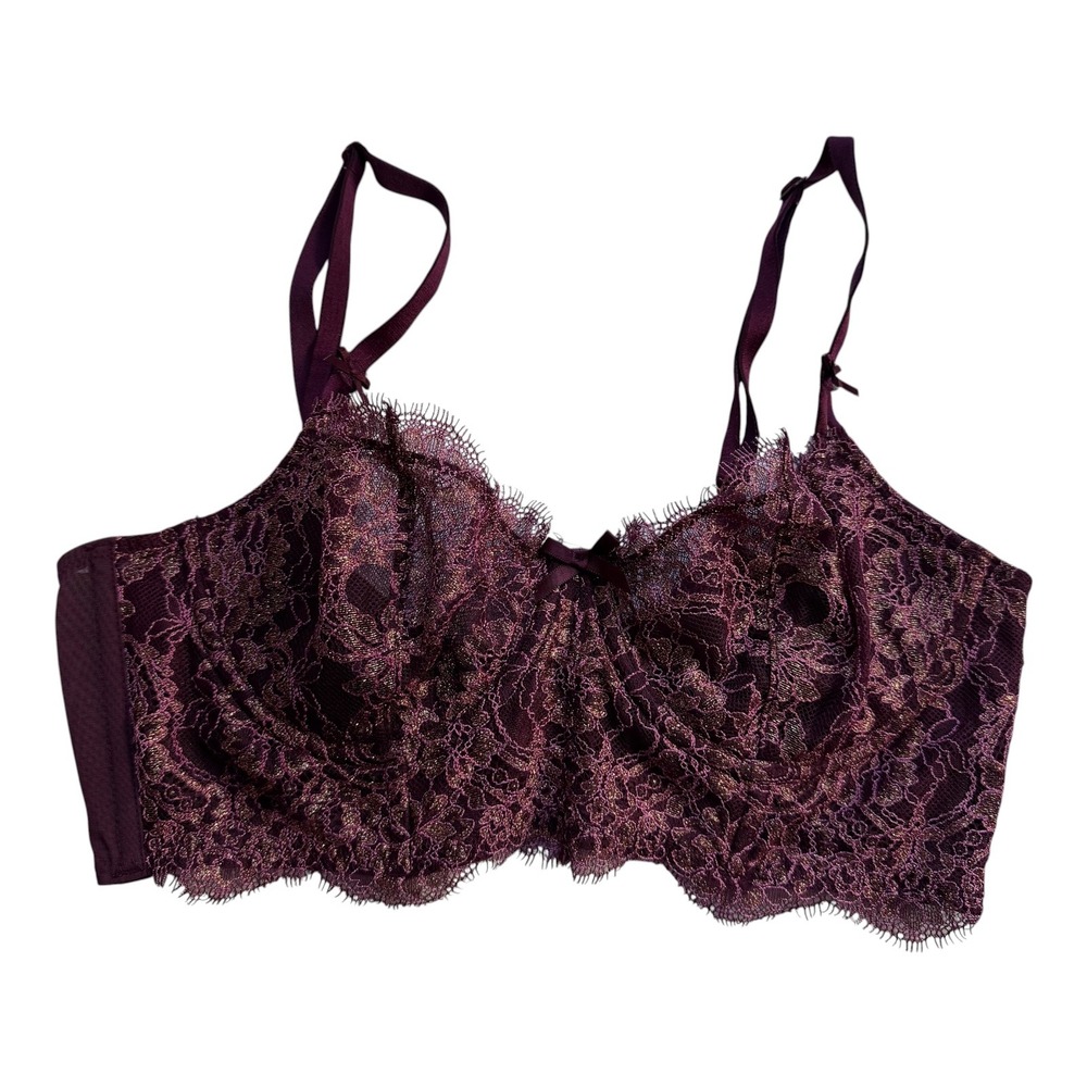 Victorias Secret Dream Angels 34C Plum Purple Metallic Lace Push-Up Bra No Pad